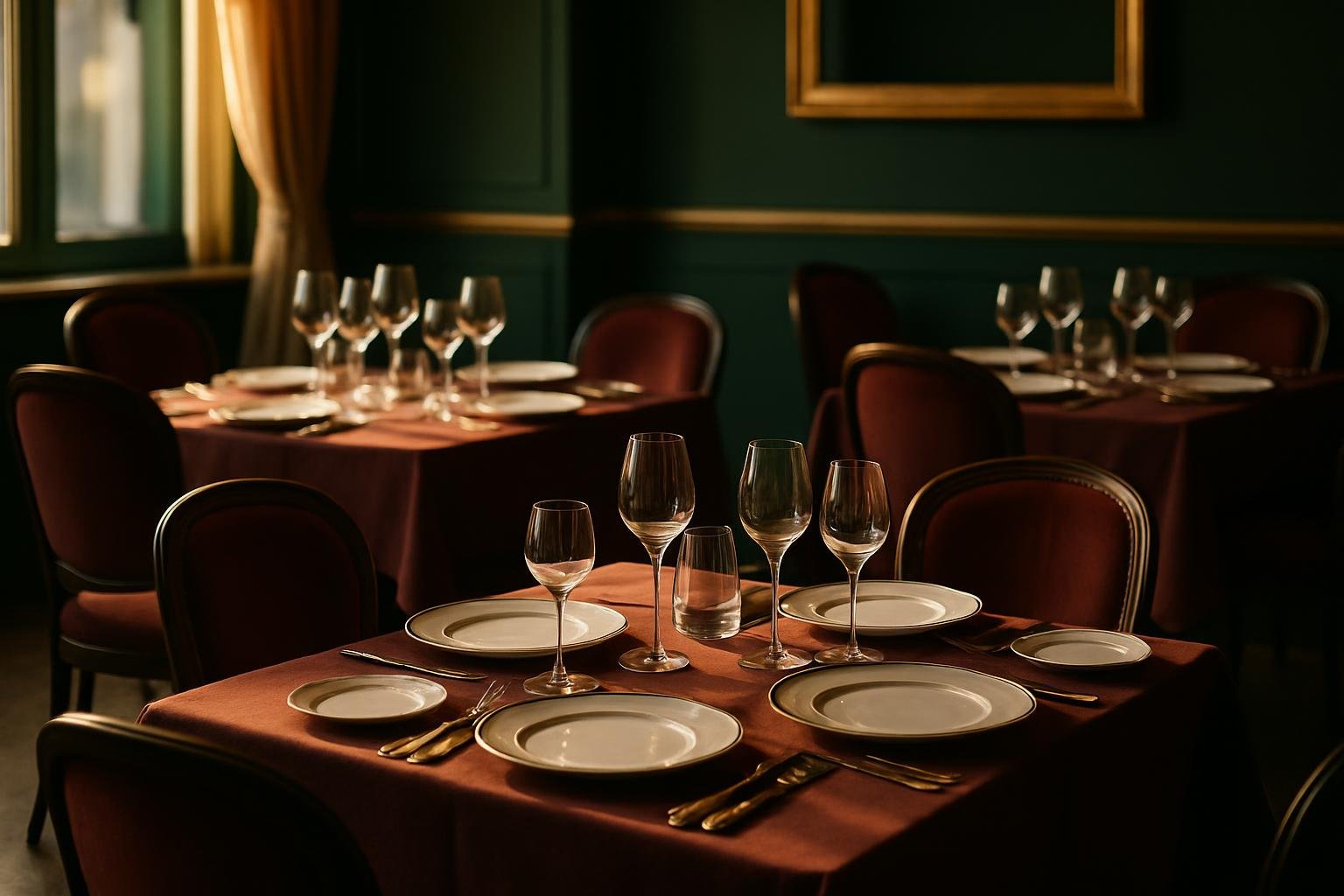 Ruang makan dengan suasana sore yang nyaman dan elegan