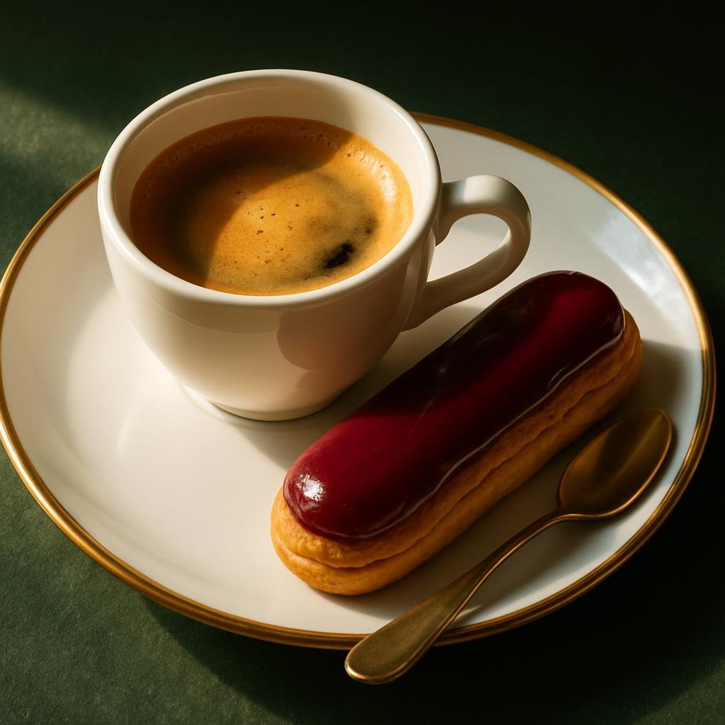 Kopi espresso sempurna dengan pastry Prancis yang lezat