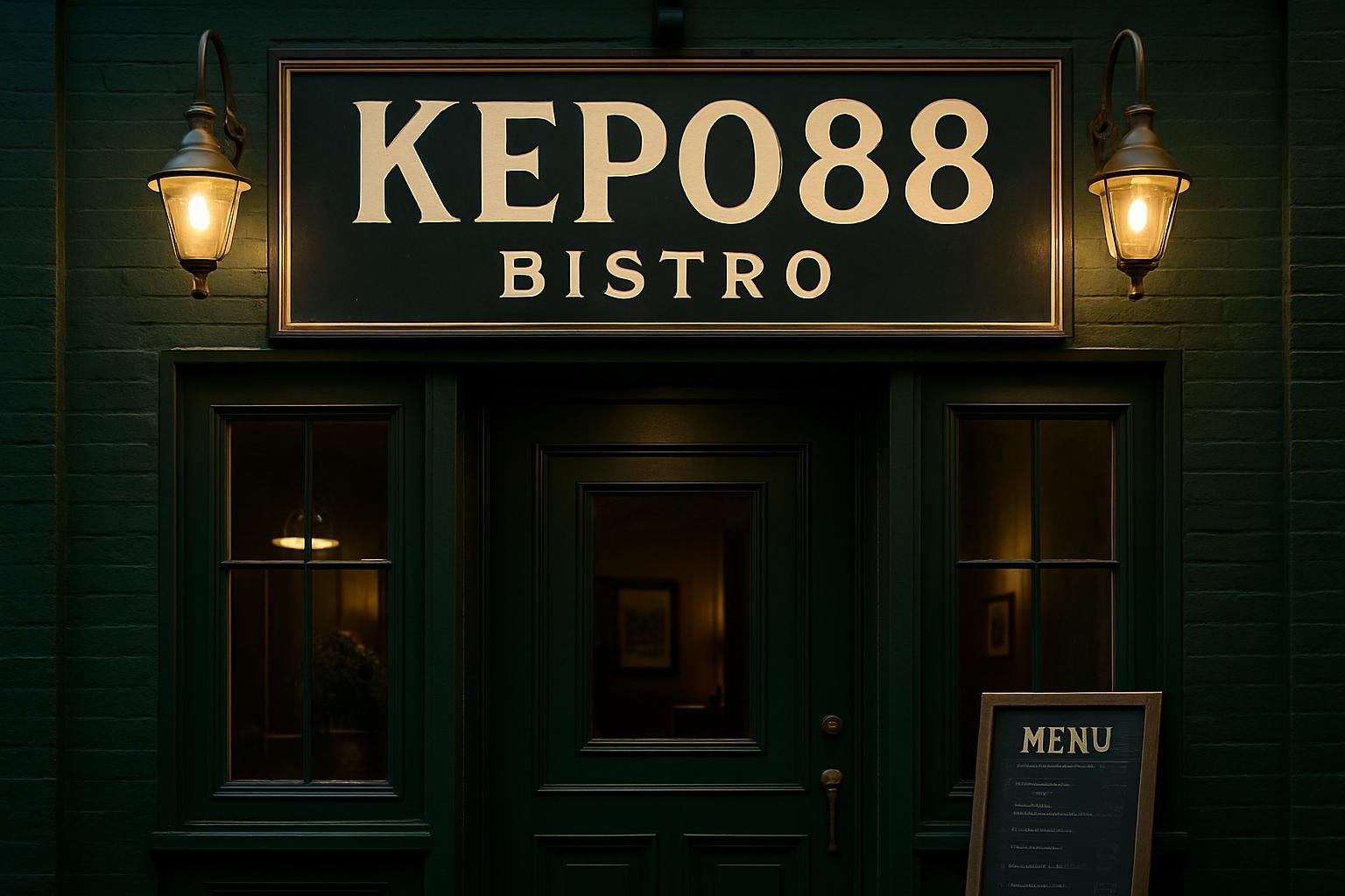 Pintu masuk KEPO88 Bistro dengan desain elegan dan pencahayaan klasik